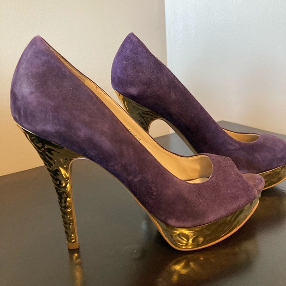 Enzo Angiolini Purple and Gold Platform Heels - Picture 3 of 7